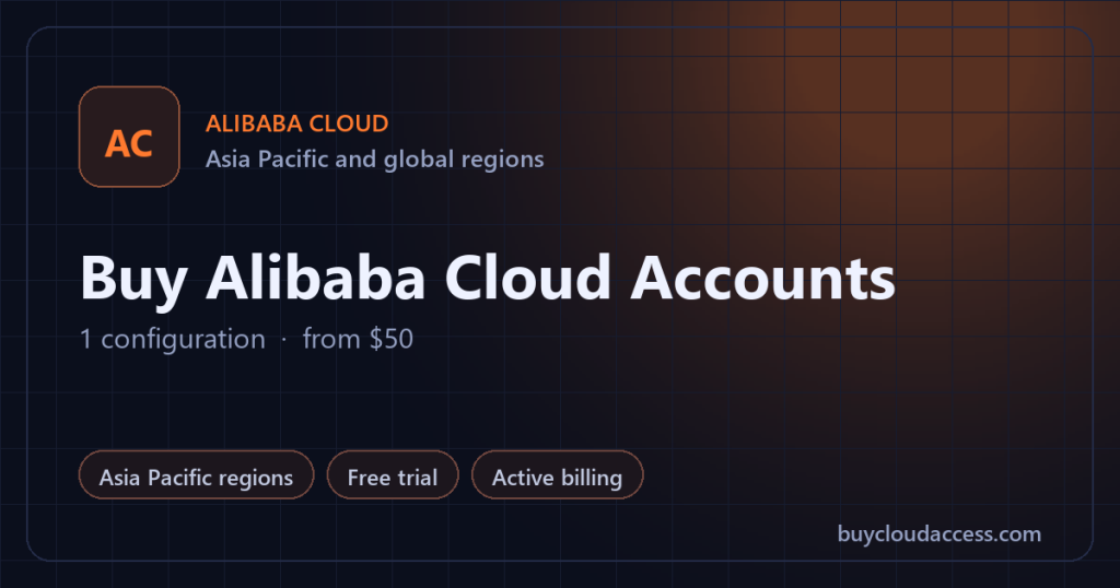 Buy Alibaba Cloud Accounts summary card: 1 configuration, from USD 50, on BuyCloudAccess