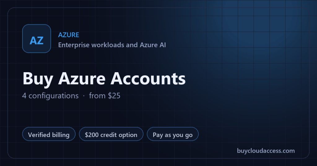 Buy Azure Accounts summary card: 4 configurations, from USD 25, on BuyCloudAccess
