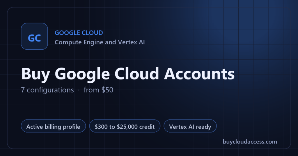 Buy Google Cloud Accounts summary card: 7 configurations, from USD 50, on BuyCloudAccess