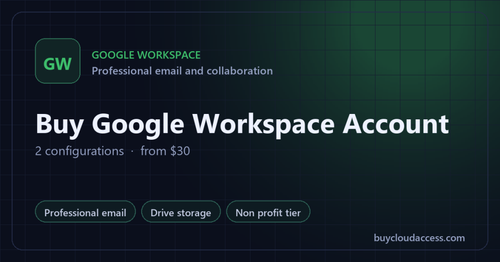 Buy Google Workspace Account summary card: 2 configurations, from USD 30, on BuyCloudAccess