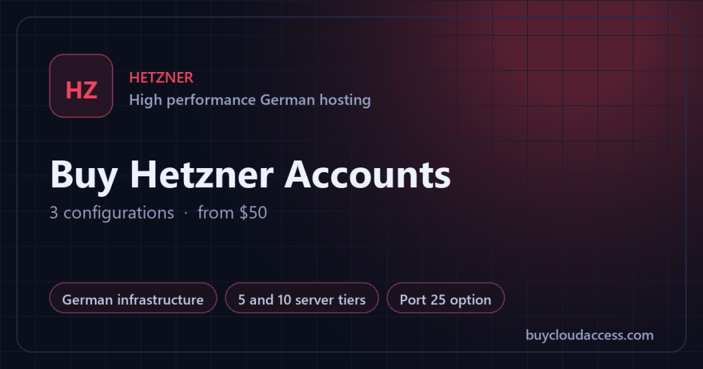 Buy Hetzner Accounts summary card: 3 configurations, from USD 50, on BuyCloudAccess