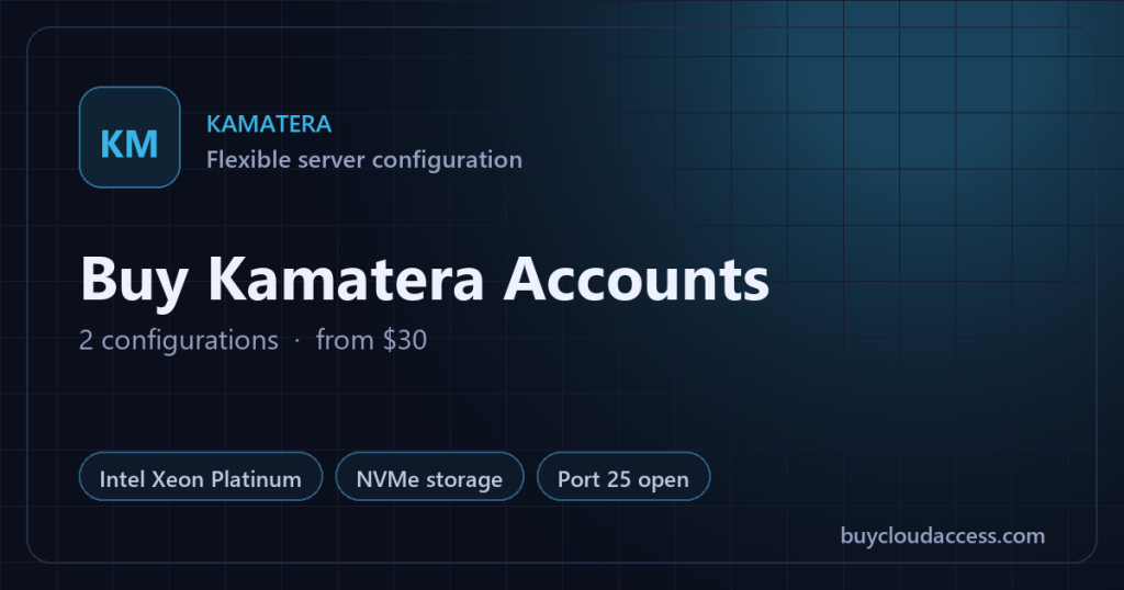 Buy Kamatera Accounts summary card: 2 configurations, from USD 30, on BuyCloudAccess