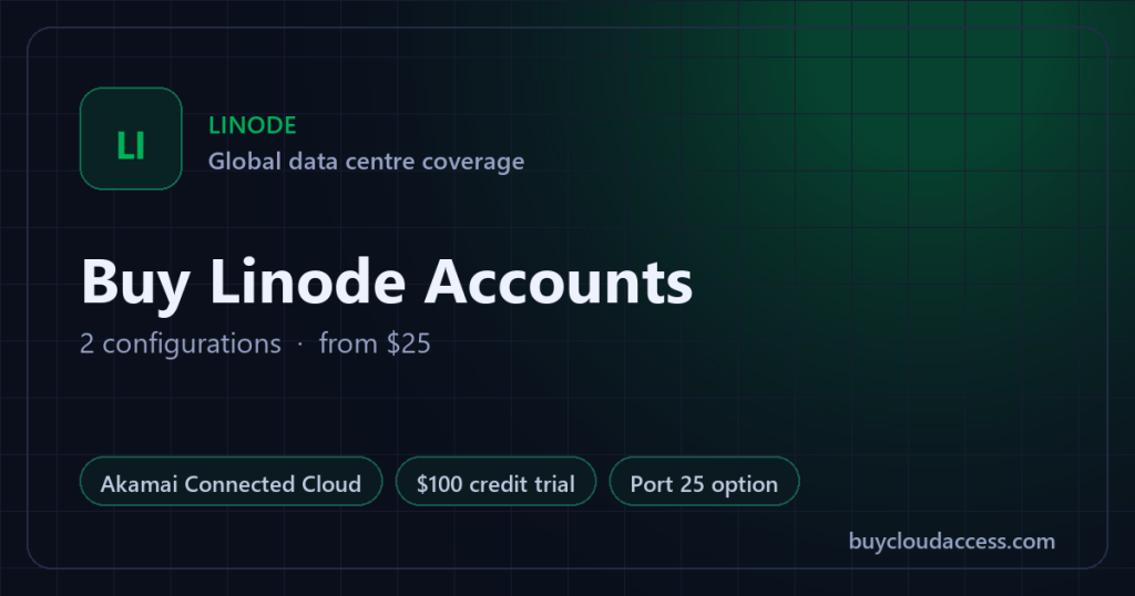 Buy Linode Accounts summary card: 2 configurations, from USD 25, on BuyCloudAccess